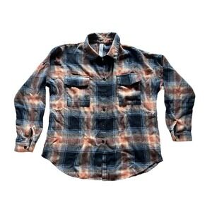 Women's plaid button down collared shirt. Size Small. Orange/brown/black.